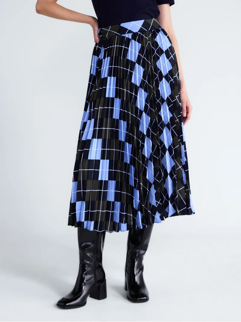 Free Assembly Women's and Women's Plus Sunburst Pleat Argyle Maxi Skirt, Sizes XS-4X | Walmart (US)