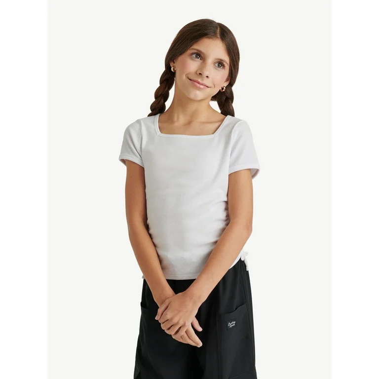 Justice Girls Square Neck Short Sleeve Top, Sizes XS - XLP | Walmart (US)