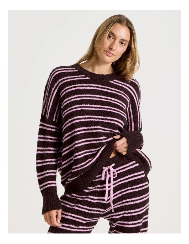 Chloe & LolaCosy Boucle Crew Long Sleeve Top in Burnt Fig Stripe | Myer