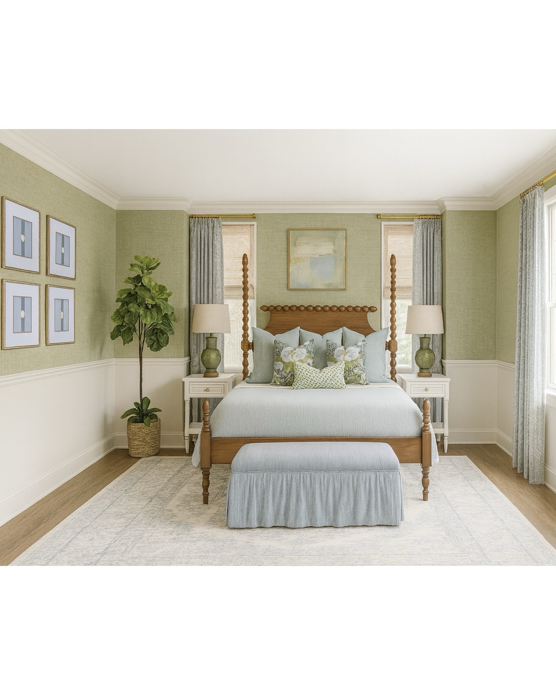 A blue and green primary bedroom design & render 

#LTKHome #LTKStyleTip #LTKSaleAlert