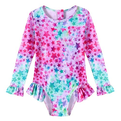 Kids Bathing Suits Girls Swimming Suit for Girls Long Sleeve Swimsuit One Piece Ruffle Zipper Girls Rash Guard Swimsuit 5t 4t Girls Swimsuit | Amazon (US)