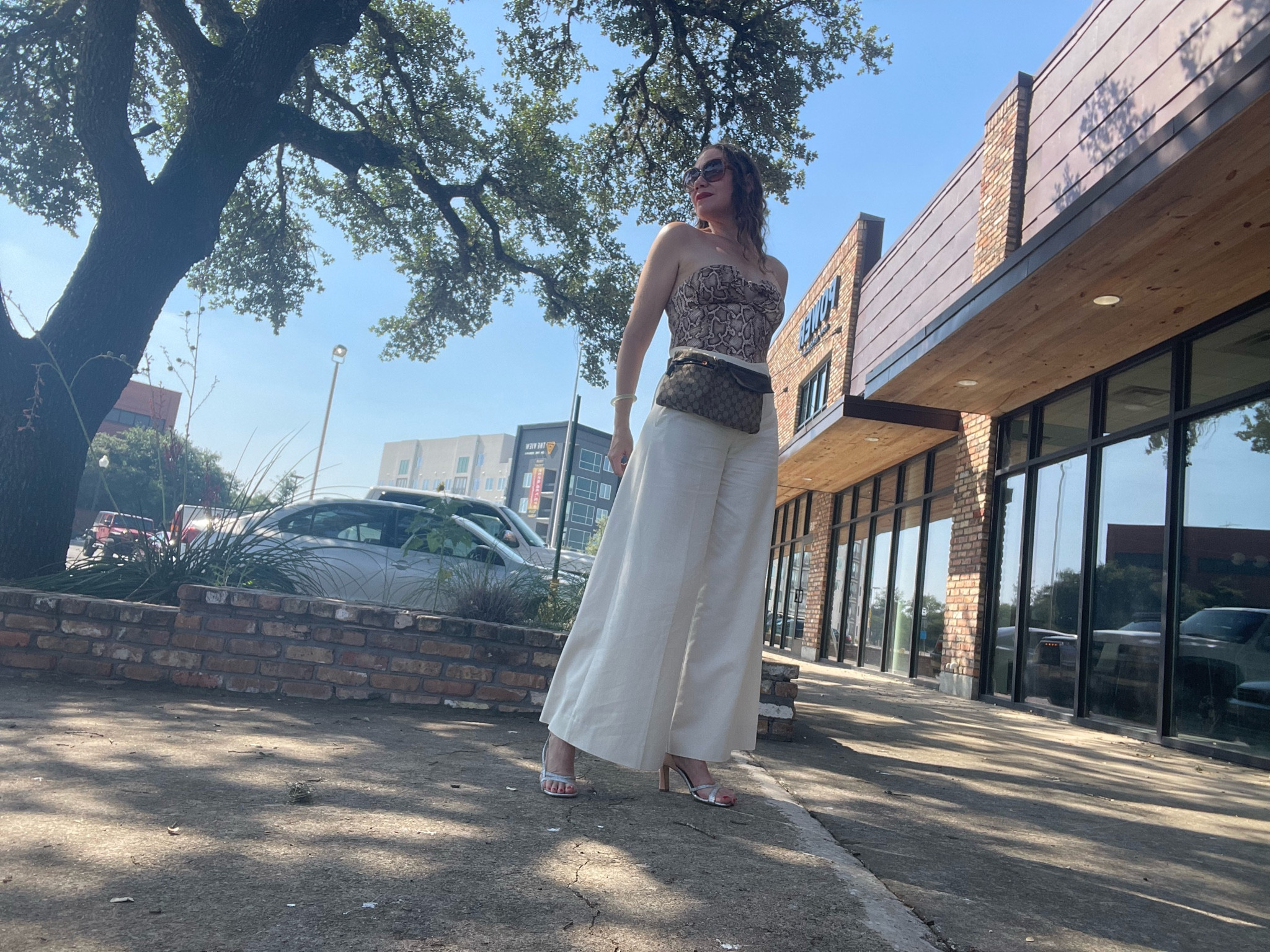 A bit of snake and the perfect white pants- yes it’s a swimsuit and yes a pop of shine is all you need! #investmentpiece 

#LTKSeasonal #LTKOver40 #LTKStyleTip