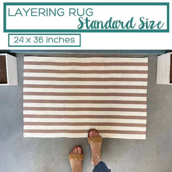 Entryway Rug / Tan and White Striped Rug / Doormat Layering - Etsy | Etsy (US)