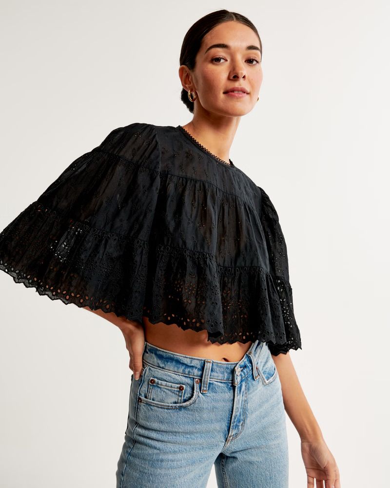 Easy Embroidered Sheer Top | Abercrombie & Fitch (US)