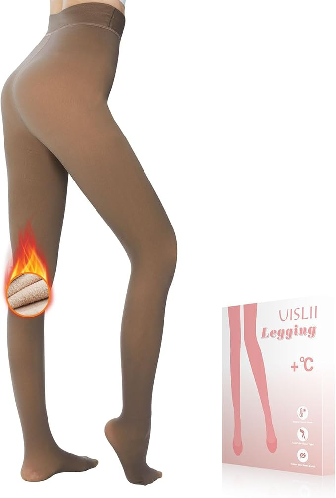 Fleece Lined Tights Women, Warm Pantyhose leggings Women,Fake Translucent Thermal Skin Colored Ti... | Amazon (US)