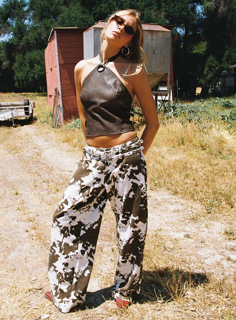 Baccarat Mid Rise Wide Leg Belted Pant Cow Print | Princess Polly US