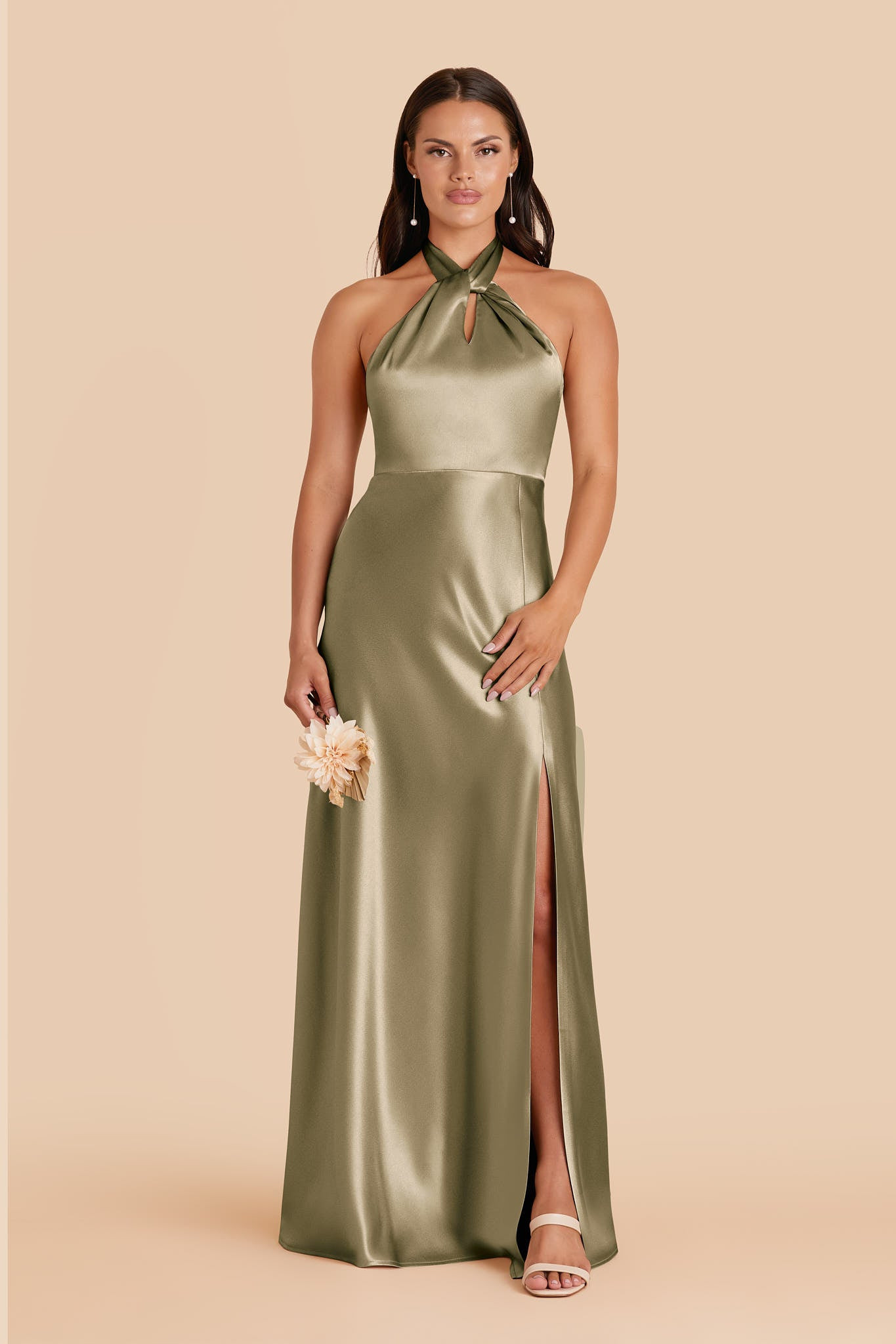Monica Satin Bridesmaid Dress in Moss Green | Birdy Grey | Birdy Grey