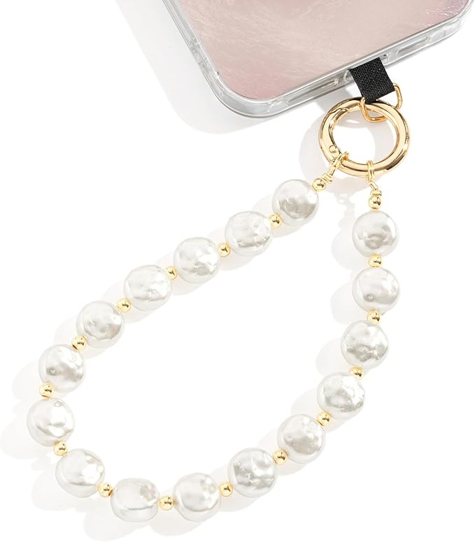 Baroque Pearl Beaded Phone Wrist Strap Irregular Pearl Beaded Lanyard Phone Chain Wristlet Strap ... | Amazon (US)