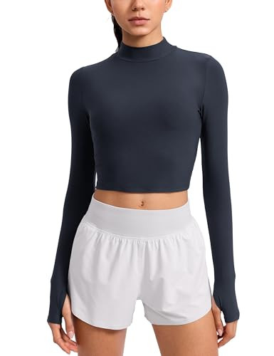 CRZ YOGA Cloudweight Crop Mock Neck Shirts for Women - Workout Athletic Gym Long Sleeve Tops Soft... | Amazon (US)