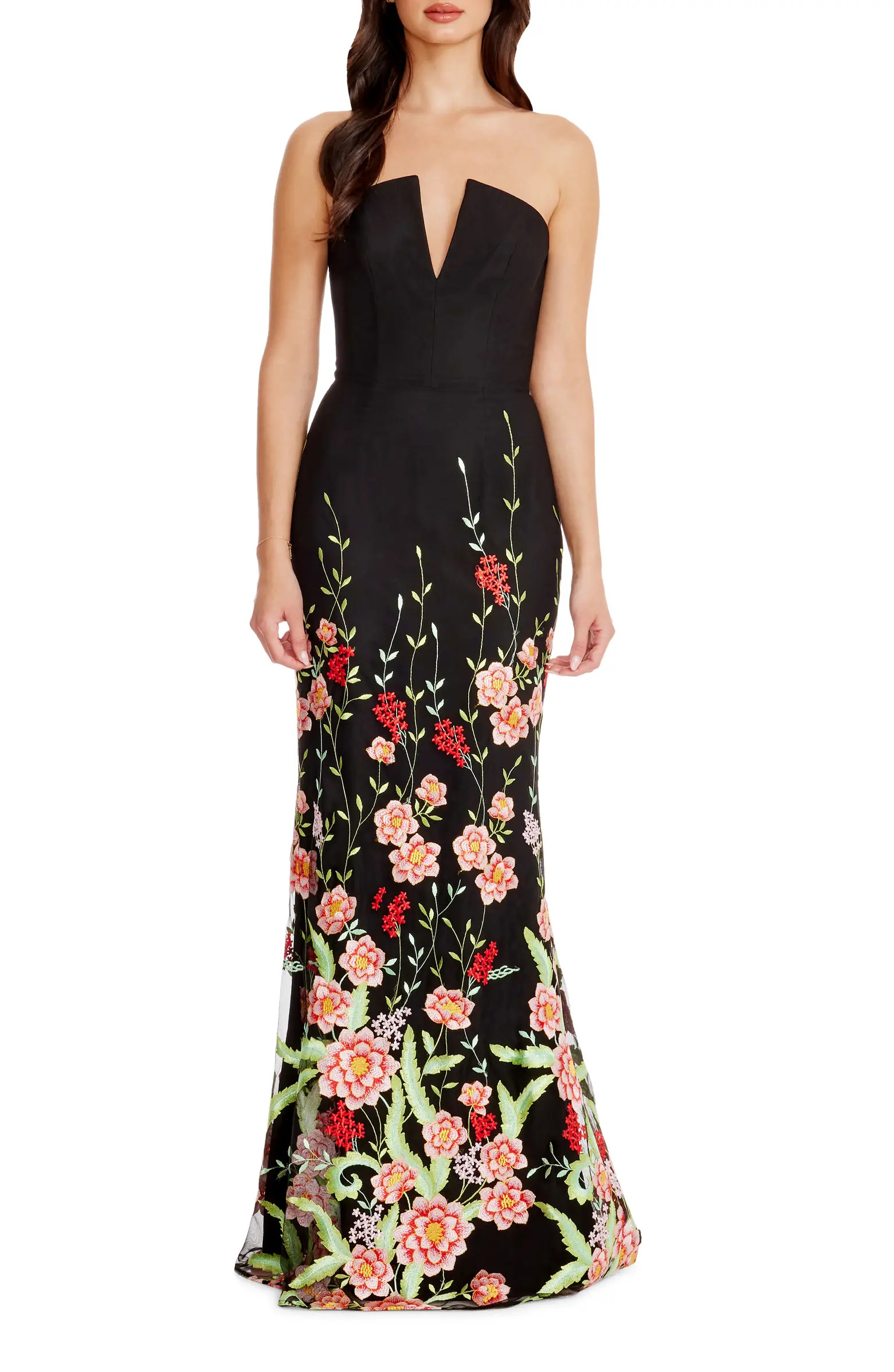 Dress the Population Fernanda Embroidered Floral Strapless Gown | Nordstrom | Nordstrom
