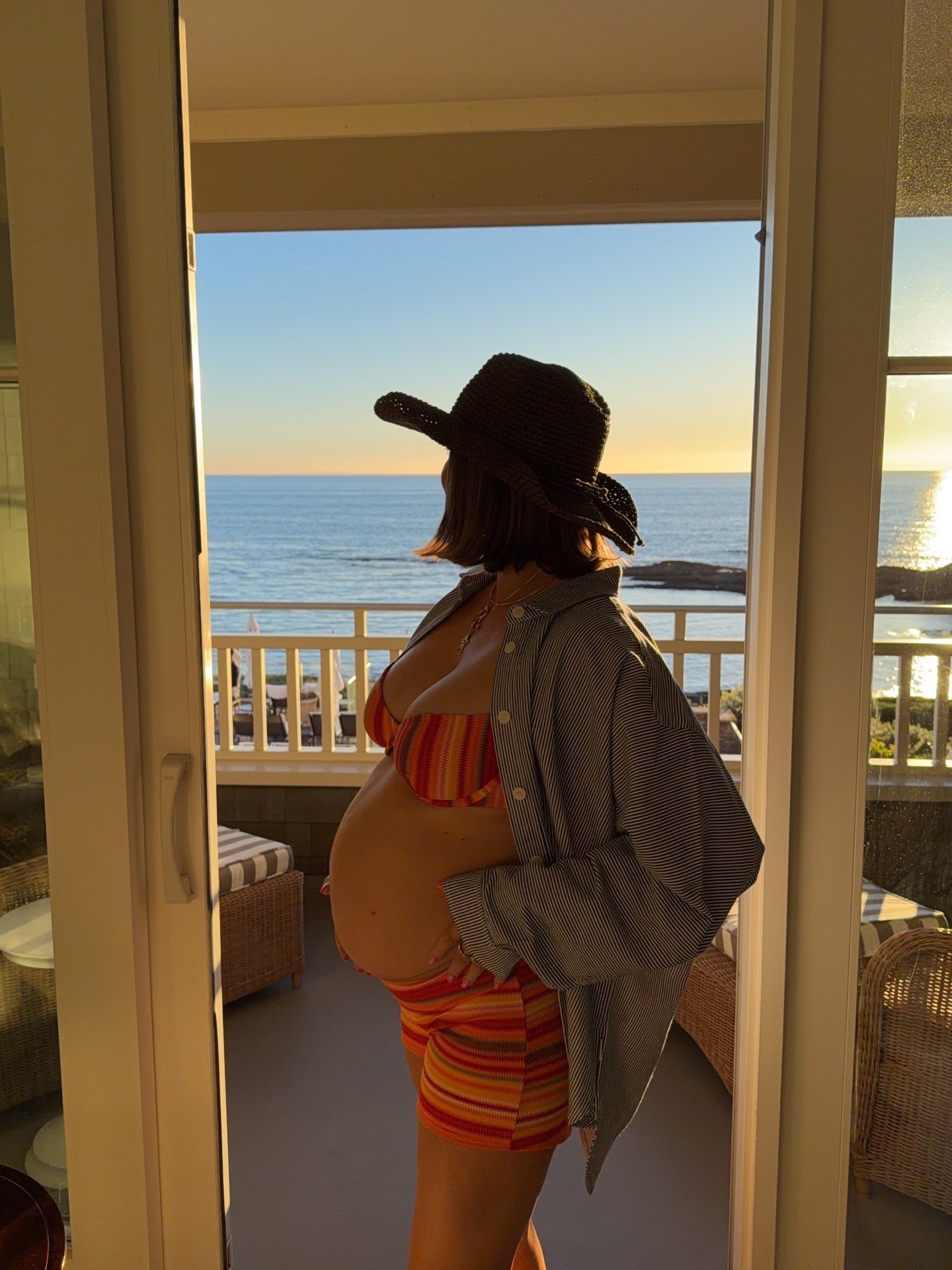 M/L in striped shirt  First time buying swim from Monday swimwear and I did a L bottom and V top based on the size chart. I think the bottoms ran a little big but I liked being pregnant. The top runs a little small I would size up if between! The size chart is super helpful tho 👍🏼 target cowboy hat! 

#lagunabeach #mondayswimwear #pregnant #pregnancy #secondtrimester #bresheppard #cowboyhat #babymoon

#LTKBump