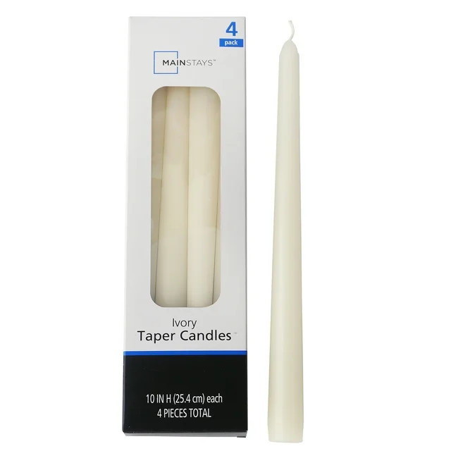Mainstays Single Wick 10" Taper Candle, Unscented, Ivory, 4 Pack - Walmart.com | Walmart (US)