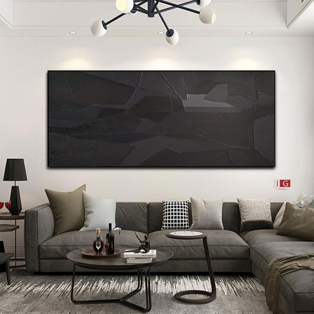 Large Black Abstract Painting Black Abstract Wall Art Black - Etsy | Etsy (US)