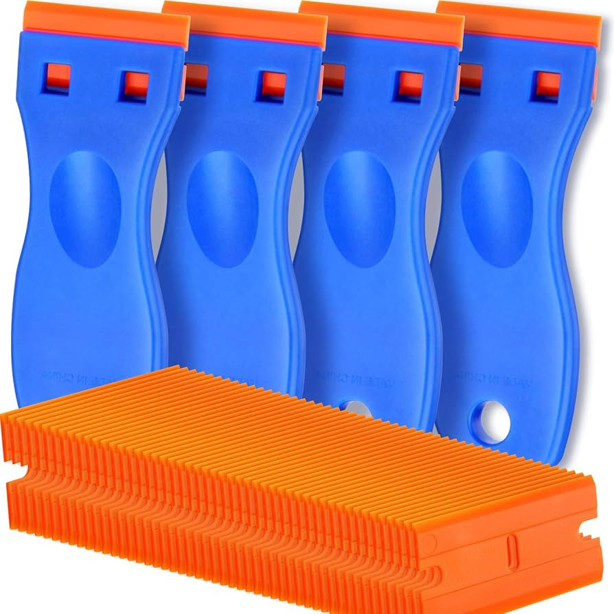 Amazon.com: 4 Pcs Plastic Razor Blade Scraper and 100 Pcs Blades, Remove Label Decal Tool\uff0c F... | Amazon (US)