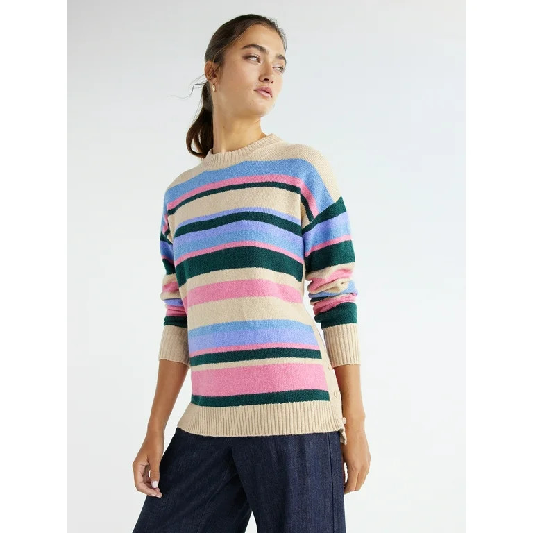 Time and Tru Women's Side Button Crew Neck Sweater, Midweight, Sizes XS-XXXL | Walmart (US)