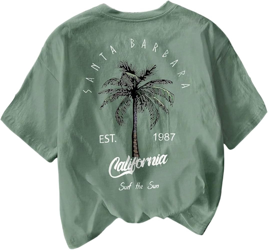 Women's Hawaiian Shirts Tropical Graphic Tees Crewneck Short Sleeve Vacation Summer T Shirt | Amazon (US)