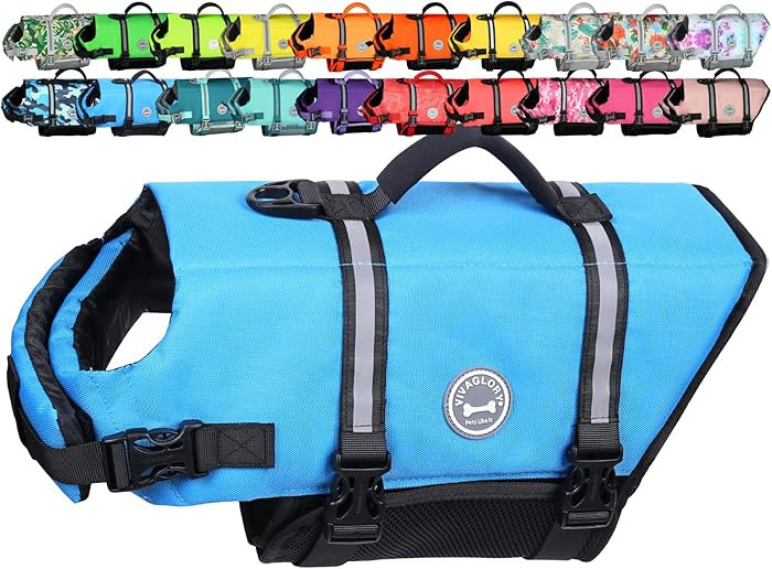 VIVAGLORY Rip Stop Dog Life Vest, Swimming Vest with Handle, Buoyancy for Doggy Puppy, Dog Life J... | Amazon (US)