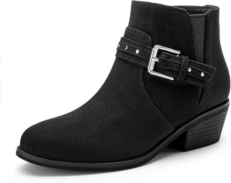 Women's Chunky Low Heel Ankle Boots with Side Zipper | Amazon (US)