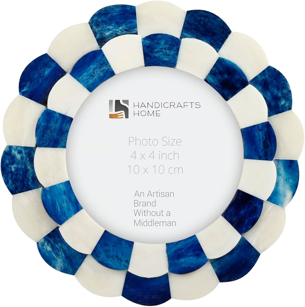 Handicrafts Home Photo Picture Frame - 4" x 4", Round Handmade Gift Photo Frames - Blue & White | Amazon (US)