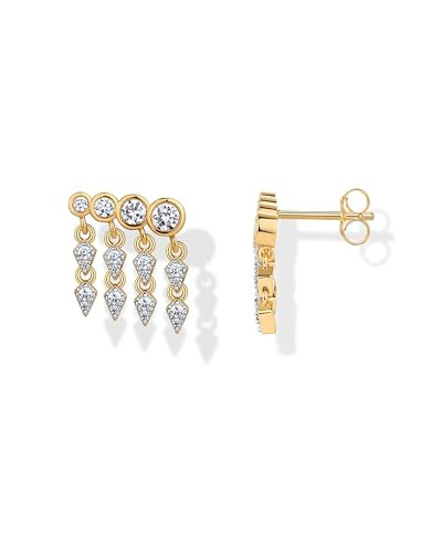 PAVOI 14K Gold Plated Two Tone 925 Sterling Silver Posts Drop Dangle Cubic Zirconia Stud Earrings for Women | Gold Statement Crawler Studs Earring | Amazon (US)