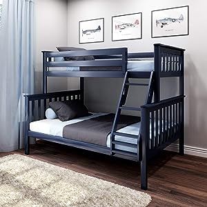 Max & Lily Bunk Bed, Twin-Over-Full Wood Bed Frame For Kids, Blue | Amazon (US)