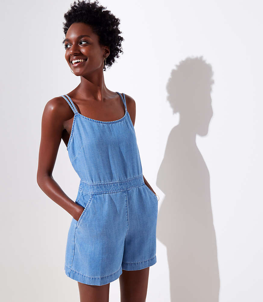 Strappy Chambray Romper | LOFT