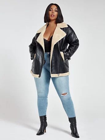 Natalie Sherpa Oversized Bomber Jacket - Fashion To Figure | Fashion to Figure