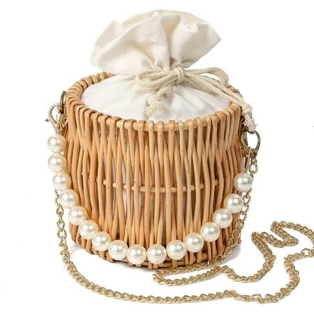 Visland Summer Beach Rattan Straw Bag Vintga Handbag- Beach Holiday Bag Pearl Woven Crossbody Bag- P | Walmart (US)