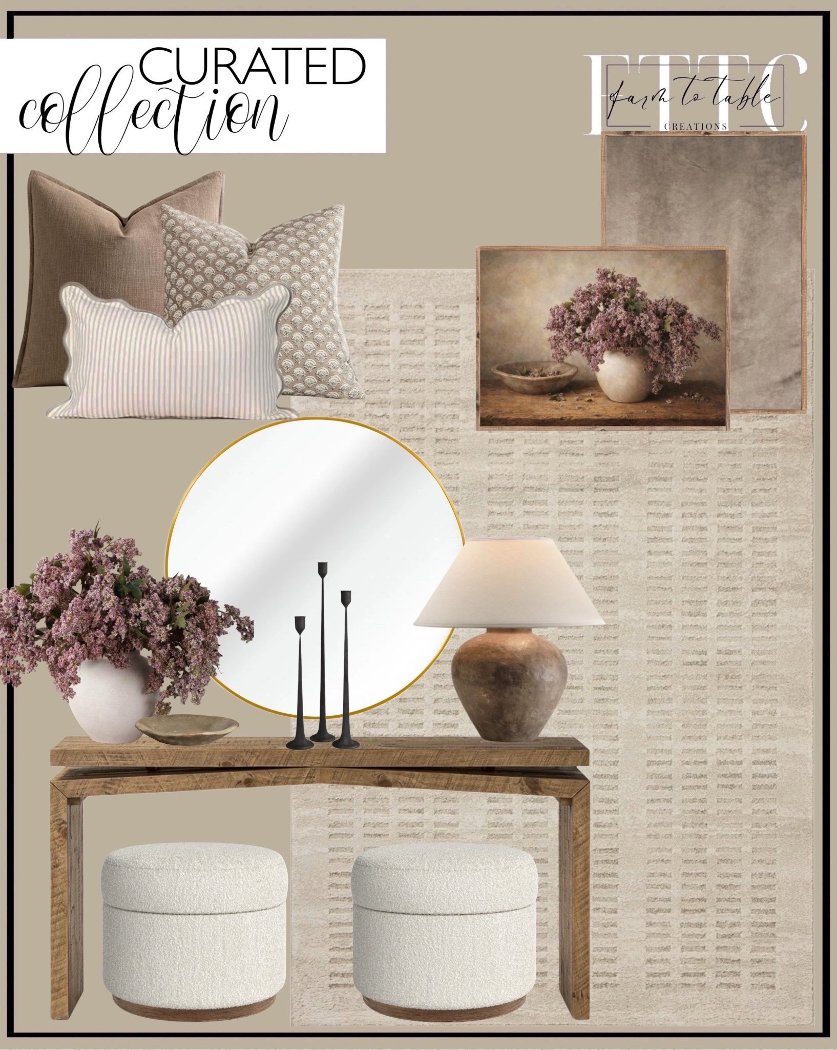 Neutral Entryway Console Styling with Textured Pillows, Round Mirror & Floral Artwork

Follow @farmtotablecreations on Instagram for more curated home finds 🤍

This warm neutral console setup blends texture, softness, and timeless pieces for an effortlessly styled entryway or living space. I layered cozy patterned pillows, a soft neutral rug, and a clean round mirror to keep the look light and inviting, then grounded everything with warm wood tones and matte black accents. The floral artwork adds the perfect vintage-inspired touch and ties in beautifully with the soft mauve stems for a cohesive, designer feel.

You can use my code FARMTOTABLE for 15% OFF art & artwork, making it an easy way to elevate your space without overspending. These are the kinds of pieces that look high-end, mix seamlessly with existing décor, and work year-round.

#entryway #console #entrywaydecor #homedecor #neutraldecor #throwpillows #area rug #wallart #mirror #tablelamp #ottoman #homefinds #amazonhome



#LTKSaleAlert #LTKHome