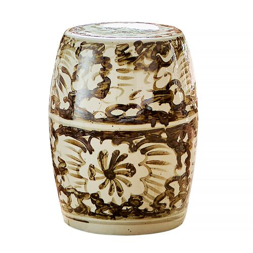 18" Rustic Porcelain Garden Stool Twist Flower, Brown | One Kings Lane