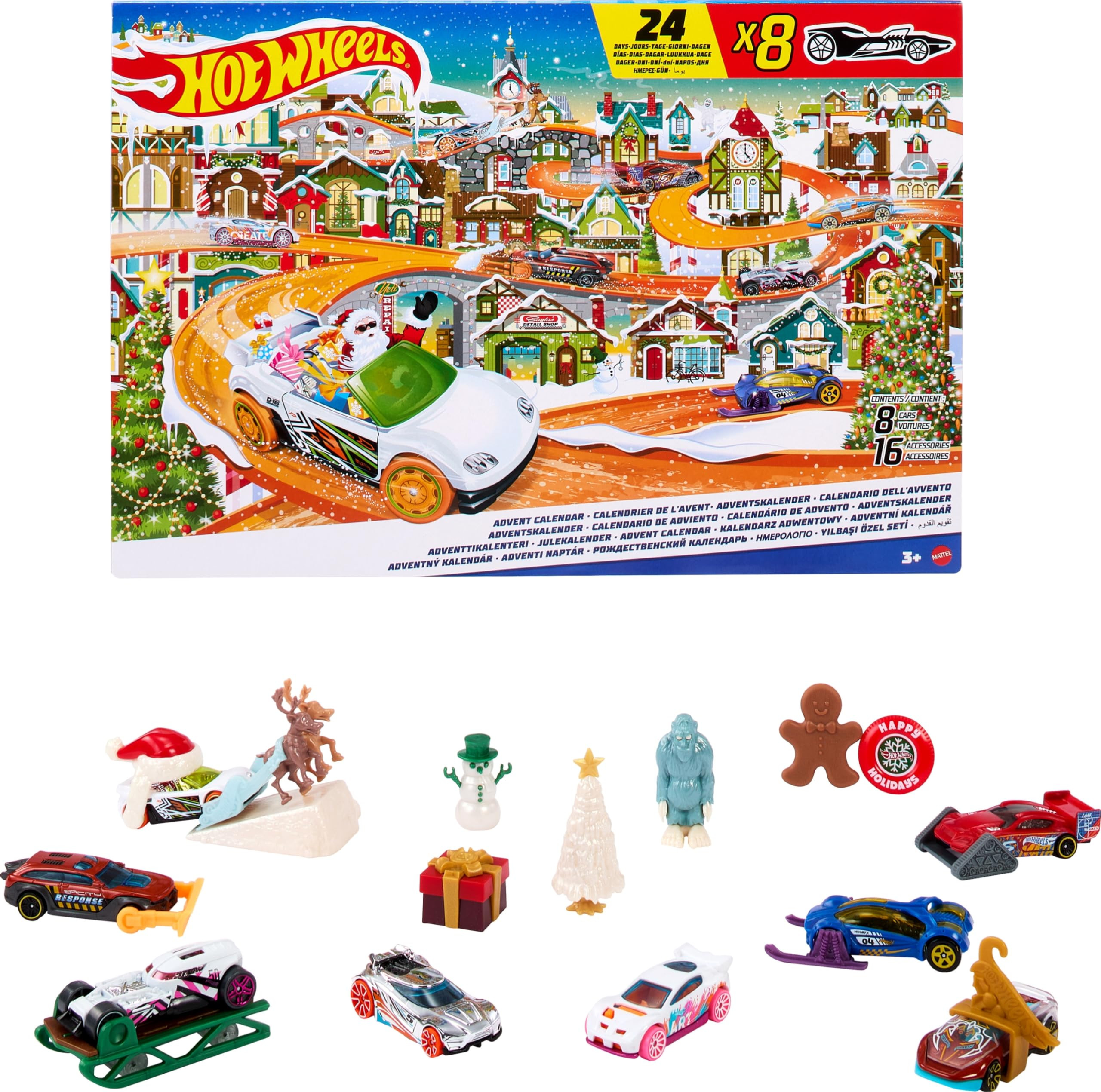 Hot Wheels Toy Car Set, 2023 Advent Calendar with 8 1:64 Scale Vehicles, 16 Accessories & Playmat... | Amazon (US)