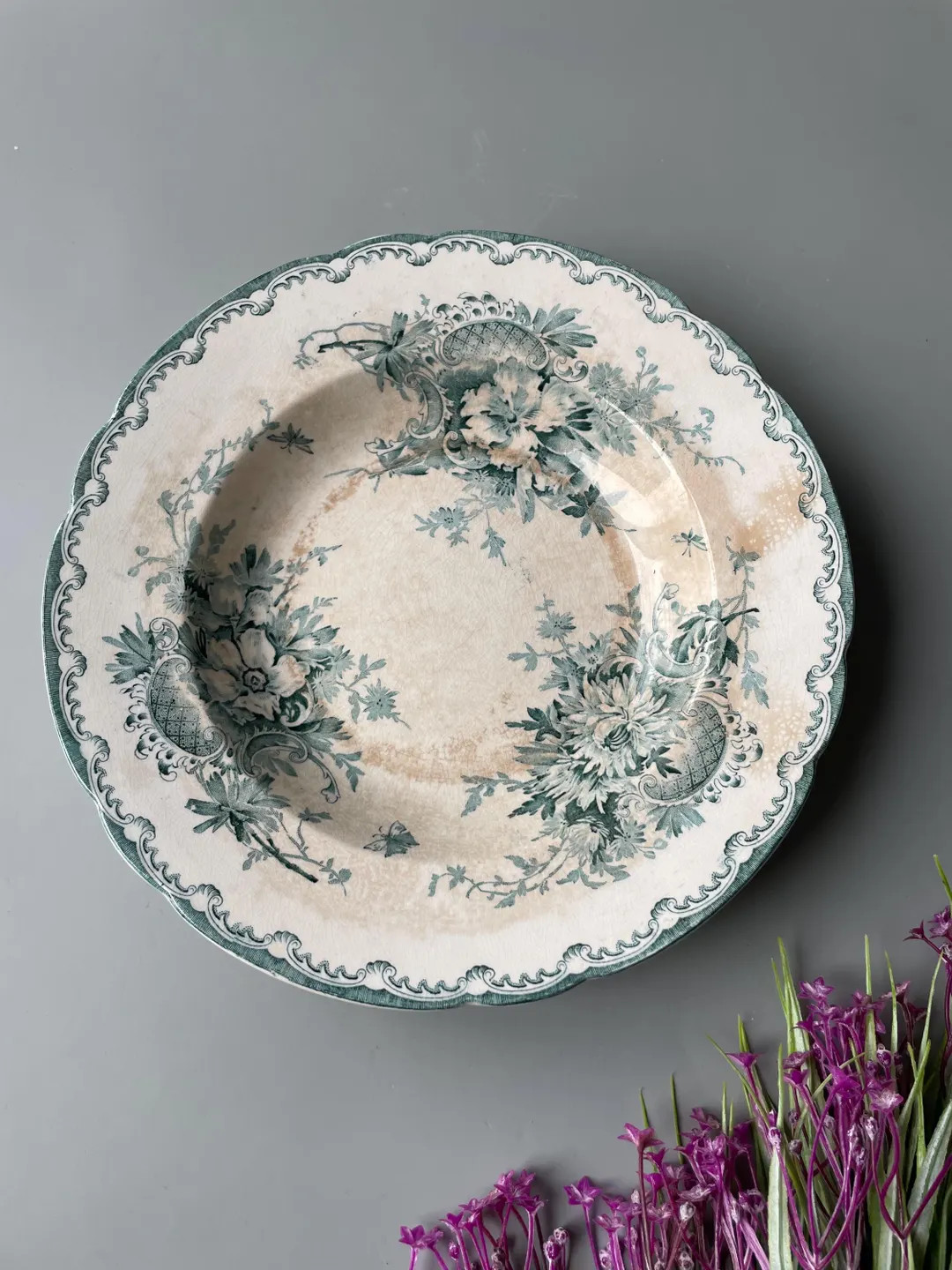 Antique Swedish Porcelain Plate, Green Floral Transferware, ANNA Pattern, 1911-1926 | Etsy (US)