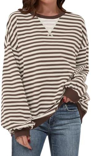 ANRABESS Women Striped Sweatshirts Oversized Crewneck Long Sleeve Shirts Y2K Pullover Top 2025 Fa... | Amazon (US)