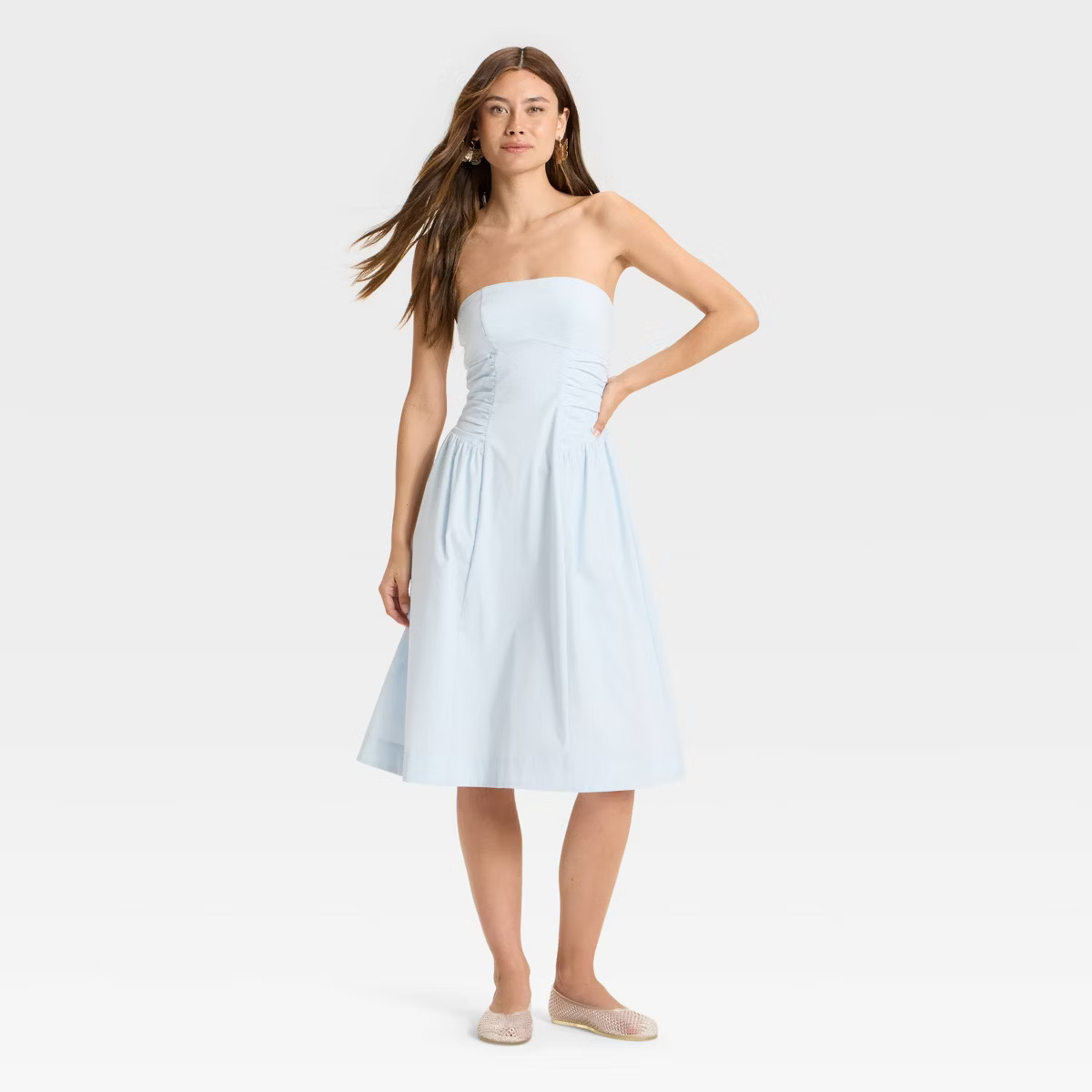 Women's Ruched Poplin Midi Tube Dress - Wild Fable™ | Target
