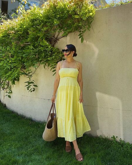 Romantic, flowy summer dress 

Yellow summer dress - small, bump-friendly (yellow is no longer available, but white & black are in-stock, black is on sale for under $100) 
Straw tote 
Swimsuit size 4 for bump
Black linen dress size small 


#LTKSeasonal #LTKSaleAlert #LTKBump