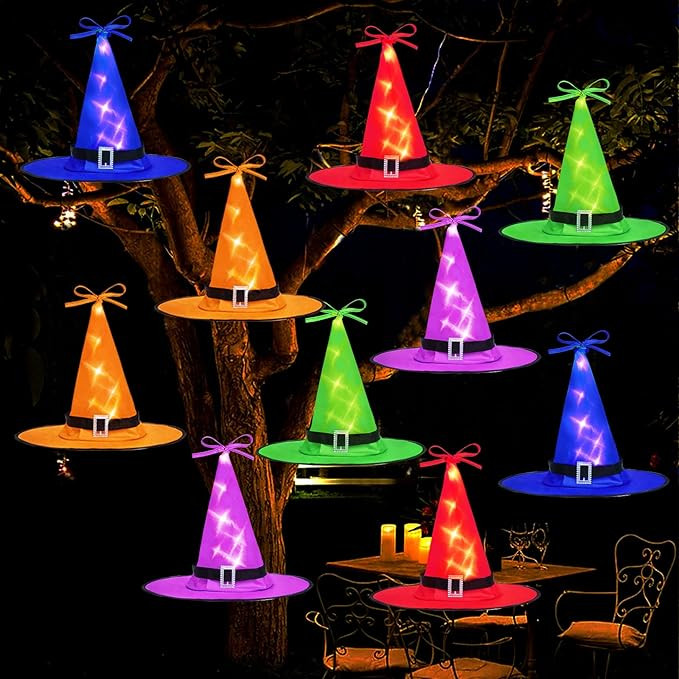 Ivenf Halloween Decorations Outdoor 10 Pcs 8 Lighting Modes LED Lights Witch Hat Lights Halloween... | Amazon (US)