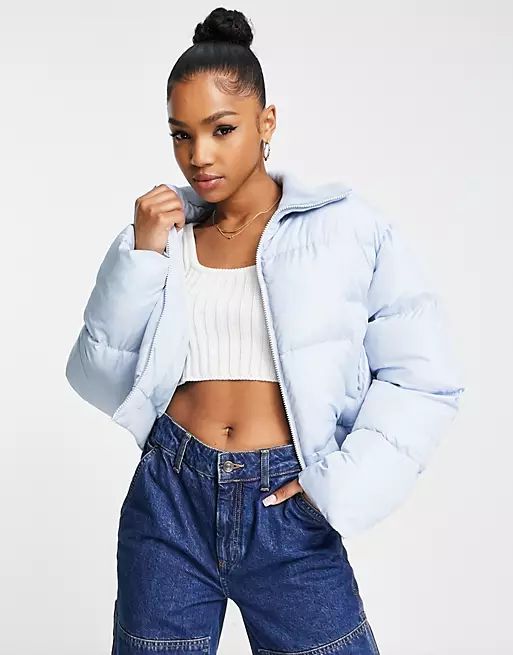 ASOS DESIGN cropped padded jacket in baby blue | ASOS (Global)