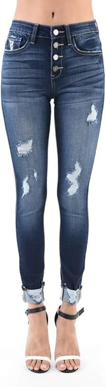 Jeans Weston Button Fly High Rise Distressed Ripped Wash Skinny | Amazon (US)