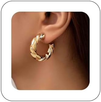 Amazon.com: Iaceble Boho Round Hoop Earrings Chunky Twisted Hoop Earrings Twist Rope Open Hoop Ea... | Amazon (US)