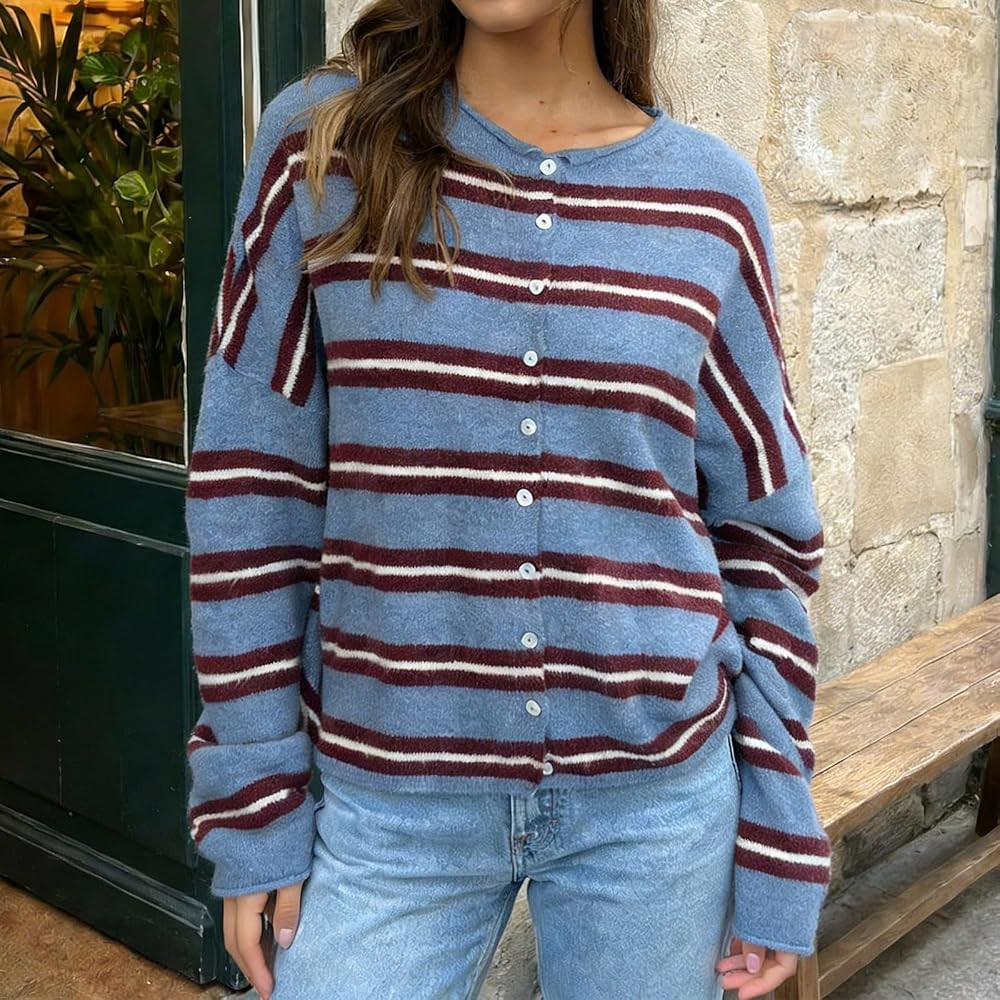 Women Knit Cardigan Sweaters Long Sleeve Button Down Loose Top | Amazon (US)