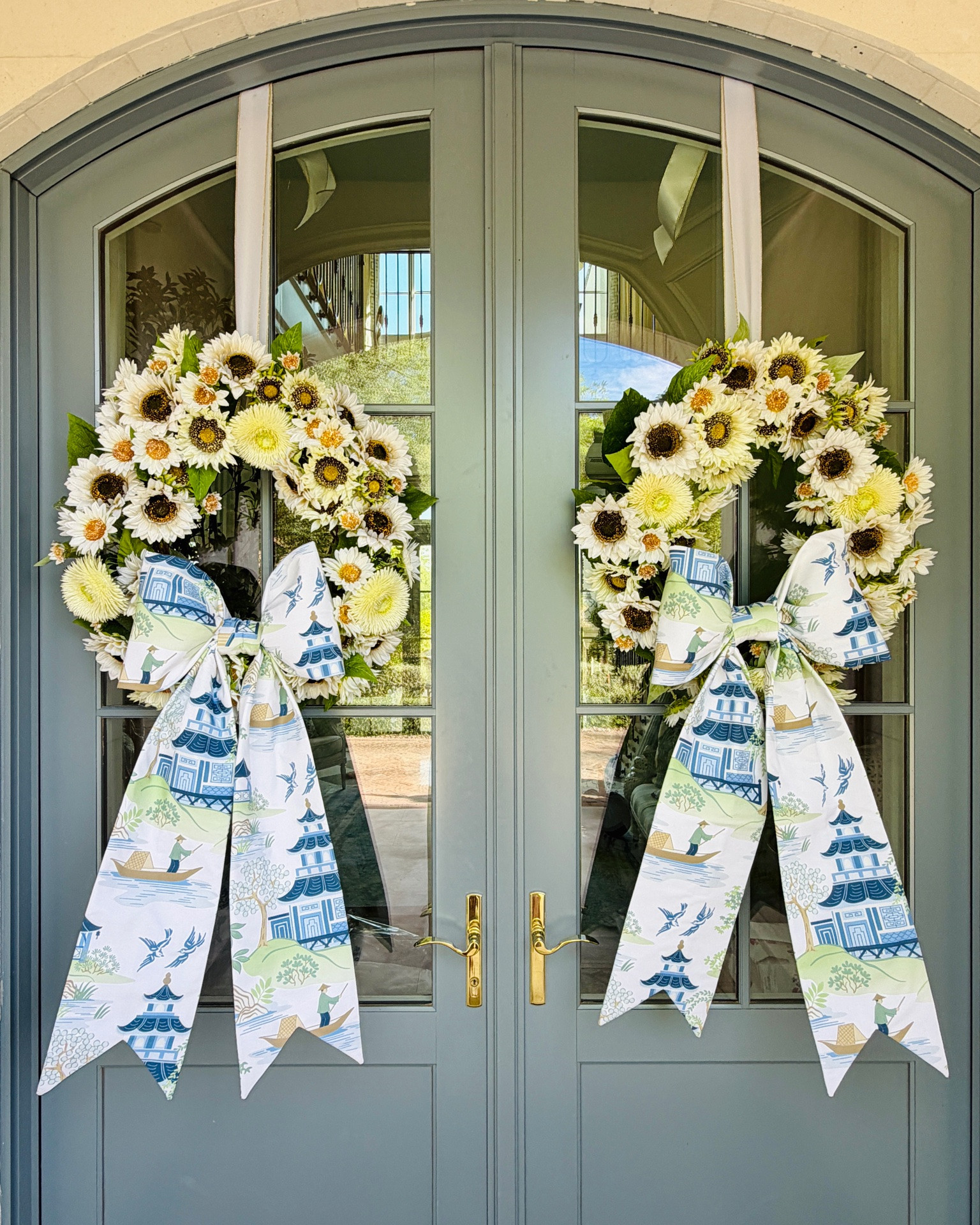 The prettiest chinoiserie bows for your fall wreaths! I used these lovely sunflower wreaths with mine.

#LTKHome #LTKSeasonal