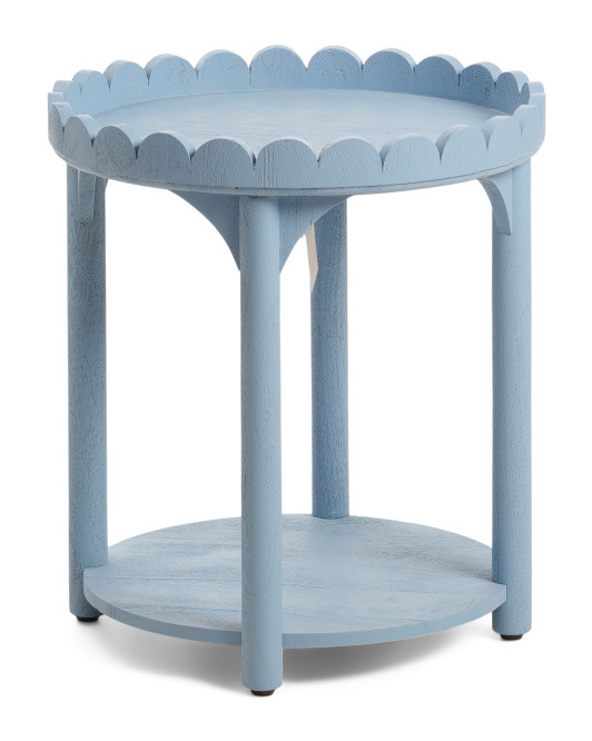 22x20 Solid Wood Round Scalloped Table With Shelf | Furniture & Lighting | Marshalls | Marshalls