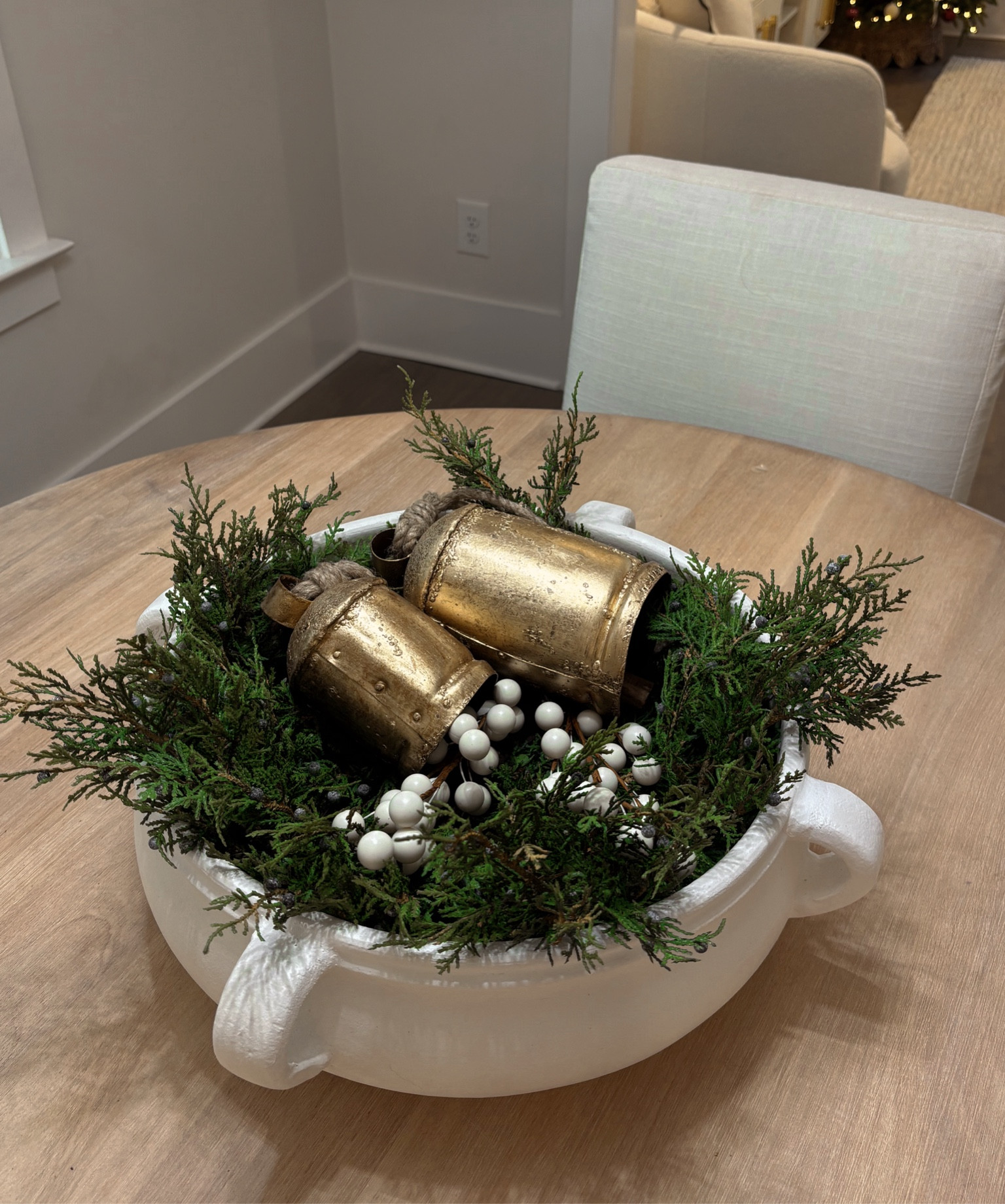 Round dining table Christmas centerpiece bowl! ❤️🌲

Neutral holiday decor / gold bells 

#LTKFindsUnder100 #LTKHome #LTKHoliday