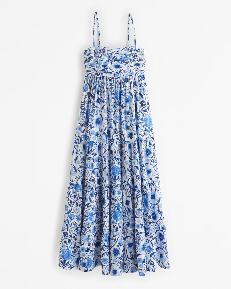 Abercrombie & Fitch Women's The A&F Emerson Strapless Maxi Dress in Blue Floral - Size S TALL | Abercrombie & Fitch (US)
