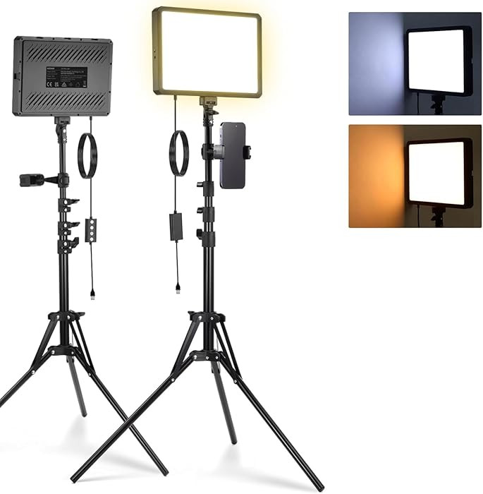 NEEWER Basics 2Pcs LED Video Light Panel with 59'' Tripod Stands/Phone Holders, 2700-6500K 850Lux... | Amazon (US)