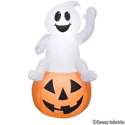 Halloween Airblown Inflatable, Cute Ghost Sitting on Pumpkin, 3.5', by Way To Celebrate | Walmart (US)