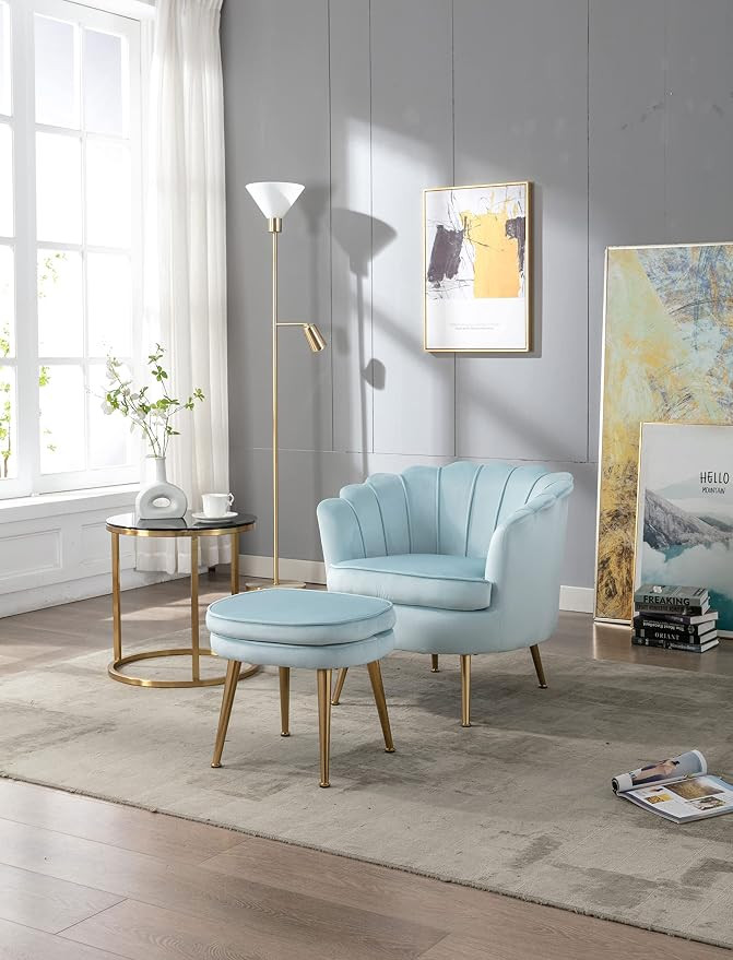 Modern Velvet Accent Chair with Ottoman Set, Upholstered Tufted Barrel Chair Leisure Chair with F... | Amazon (US)