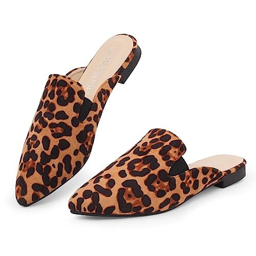 MUSSHOE Mules for Women Flats Slip On Elastic Comfortable Pointed Toe Womens Mules Shoes, Leopard 6.5 | Amazon (US)