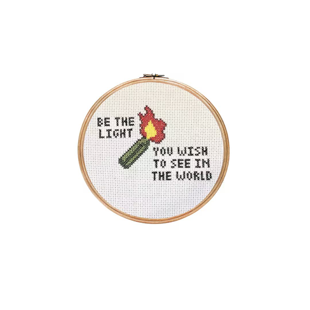 Be the Light You Wish to See in the World || Subversive cross stitch with molotov cocktail detail | Etsy (US)