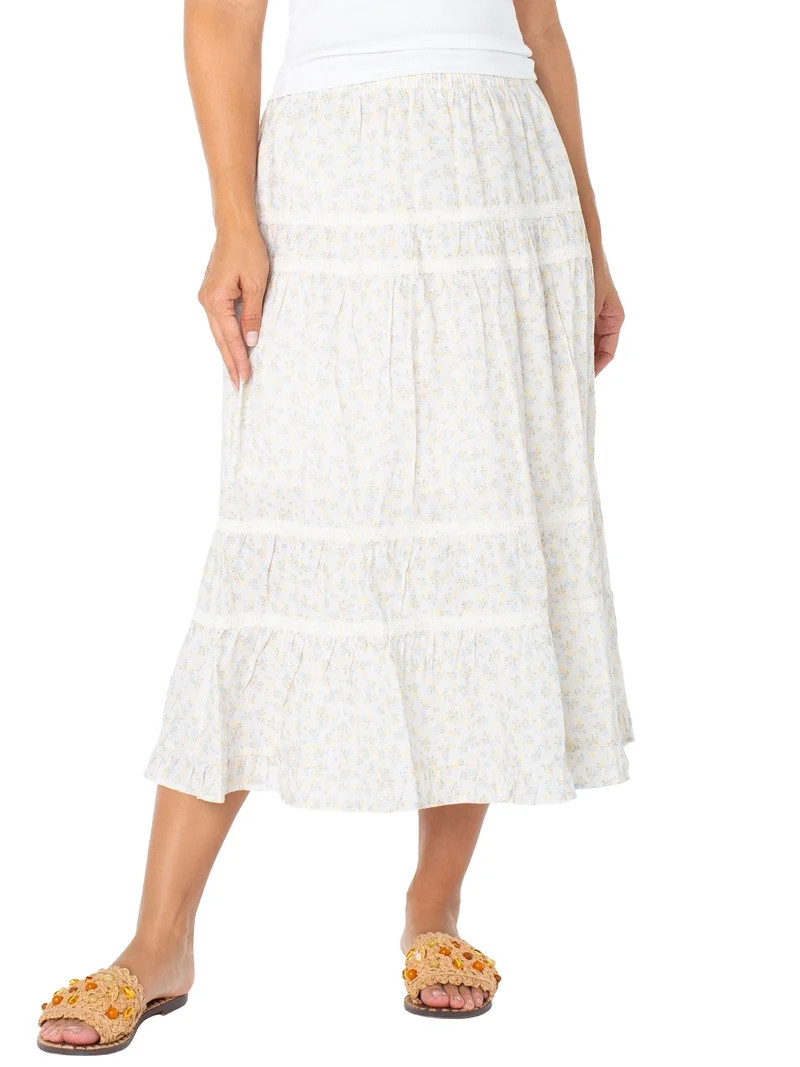 Celebrity Pink Women's and Women's Plus Tiered Ruffle Skirt with Lace Trim, Sizes XS-XXXL | Walmart (US)